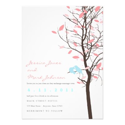 Love Birds in Tree - Pink and Blue Custom Invite