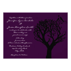 Love Birds in Tree Purple Wedding Invitations