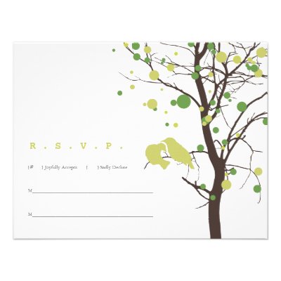 Love Birds in Tree RSVP - Green and Brown Personalized Announcement
