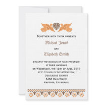 Love Birds Invitation - Persimmon/Brown on linen by alteredspacedesign Love Birds Invitation - Persimmon/Brown on linen