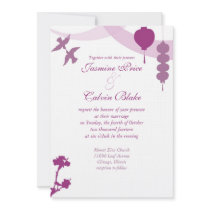 Love Birds & Lanterns Wedding Invitation, Plum
