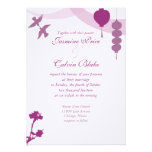 Love Birds & Lanterns Wedding Invitation, Plum