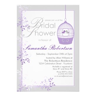 Love Birds Lilac Bridal Shower Invitations