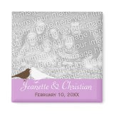 Love birds lilac purple custom photo save the date fridge magnets