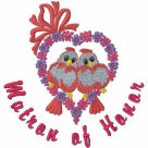 ladies_casual_longsleeve - Embroidered pair of sweet pink love birds perched on a floral heart with bow accent. Delightfully romantic wedding design. Text says... Matron of Honor in deep pink.: Sizes  Available colors: white