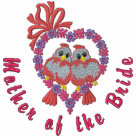 ladies_casual_longsleeve - Embroidered pair of sweet pink love birds perched on a floral heart with bow accent. Delightfully romantic wedding design. Text says... Mother of the Bride in deep pink.: Sizes  Available colors: white