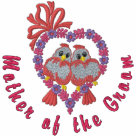 ladies_casual_longsleeve - Embroidered pair of sweet pink love birds perched on a floral heart with bow accent. Delightfully romantic wedding design. Text says... Mother of the Groom in deep pink.: Sizes  Available colors: white