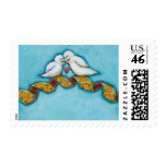 Love birds movie lover film buff romantic painting postage stamp
