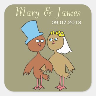 Love Birds Names and Date Wedding Stickers