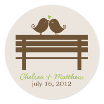 Love Birds on a Bench Round Stickers