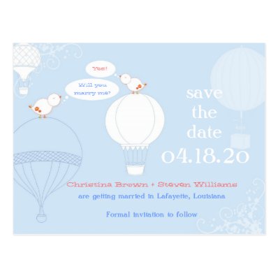 Love Birds on Air Balloons Save the Date Postcard