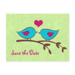 Love Birds on Green Save the Date Postcard
