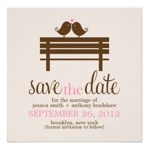 Love Birds on Park Bench Wedding Personalized Invitation