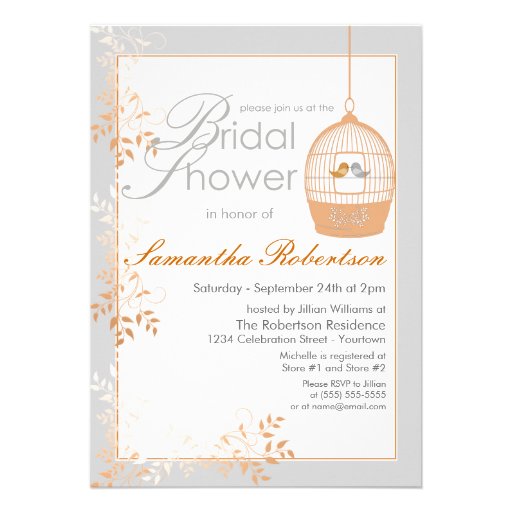 Love Birds Peach Bridal Shower Invitations