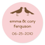 Love birds pink wedding favor name tag label sticker