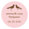 Love birds pink wedding favor name tag label stickers