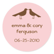 Love birds pink wedding favor name tag label stickers