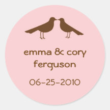 Love birds pink wedding favor name tag label sticker
