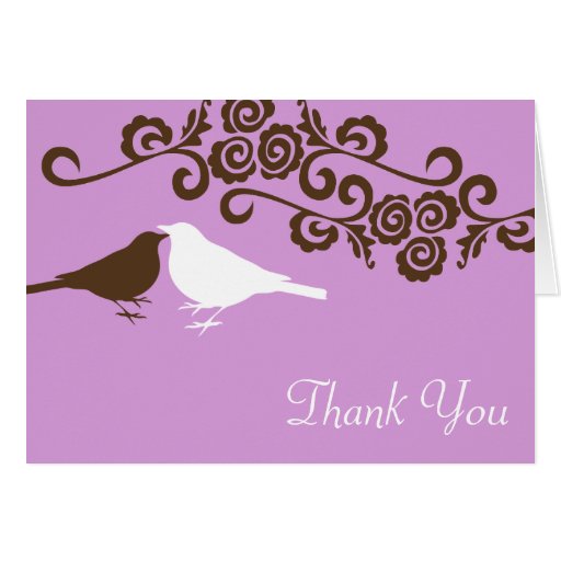 Love birds purple custom photo wedding thank you greeting cards