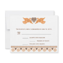 Love Birds RSVP Card - Persimmon/Brown on linen2 invitations by alteredspacedesign Love Birds RSVP Card - Persimmon/Brown on linen2 invitations