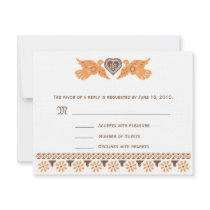 Love Birds RSVP Card - Persimmon/Brown on linen invitations by alteredspacedesign Love Birds RSVP Card - Persimmon/Brown on linen invitations
