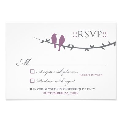Love Birds RSVP Card (purple & white) Personalized Invites