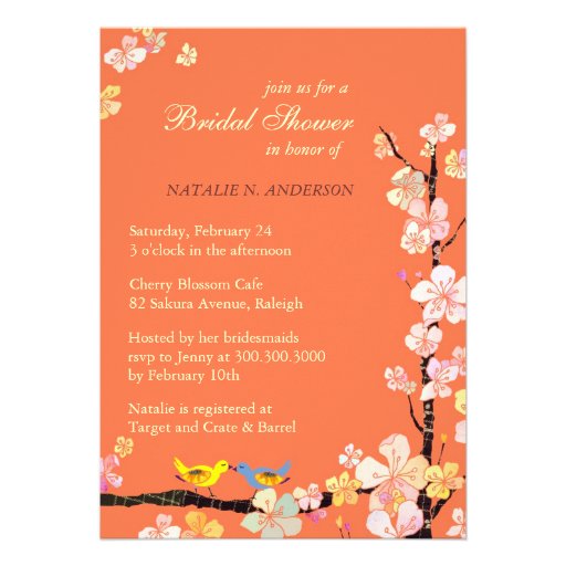 Love Birds + Sakura Orange Bridal Shower Invites