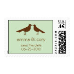 Love birds save the date green wedding postage