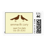 Love birds save the date yellow wedding postage