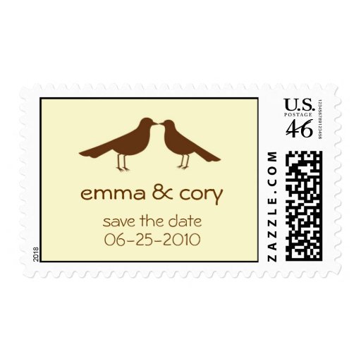 Love birds save the date yellow wedding postage