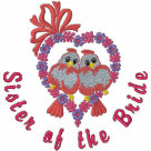 ladies_casual_longsleeve - Embroidered pair of sweet pink love birds perched on a floral heart with bow accent. Delightfully romantic wedding design. Text says... Sister of the Bride in deep pink.: Sizes  Available colors: white