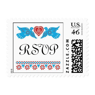 Love Birds Small Wedding Postage Red Turquoise by alteredspacedesign