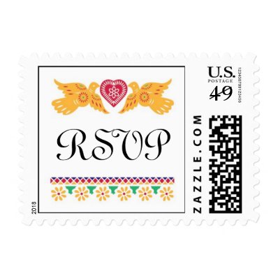 Love Birds Small Wedding Postage - Red/Turquoise