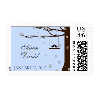 Love Birds Snowflakes Oak Tree Winter Stamp