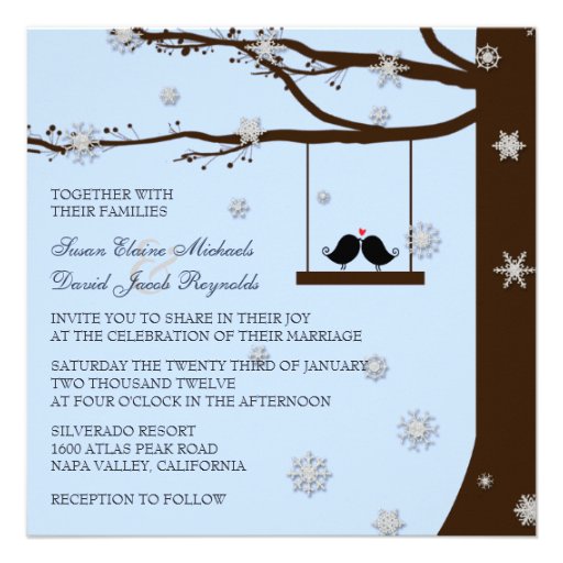 Love Birds Snowflakes Oak Tree Winter Wedding Personalized Announcement