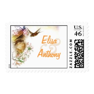 love birds swallows wedding stamp