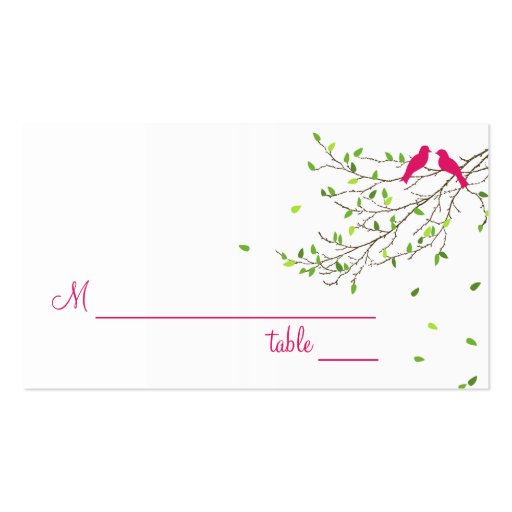 Love Birds Table Place Card Magenta Greens Business Card (front side)