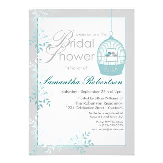 Love Birds Teal Bridal Shower Invitations