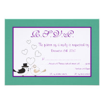 Love Birds Teal/Purple Wedding RSVP Card