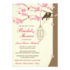 Love Birds Vintage Cage Blossom Bridal Shower Personalized Announcements