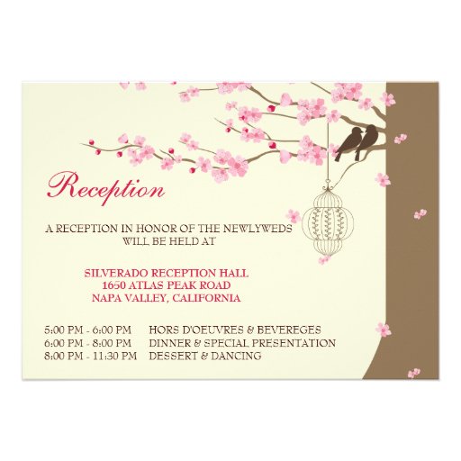 Love Birds Vintage Cage Cherry Blossom Reception Invite