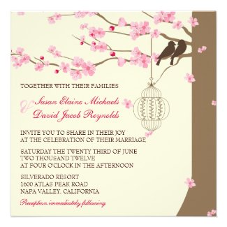 Love Birds Vintage Cage Cherry Blossom Wedding Personalized Announcements