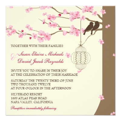 Love Birds Vintage Cage Cherry Blossom Wedding Personalized Announcements