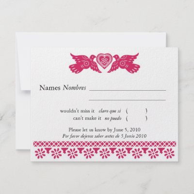 Mexican cut paper style wedding RSVP wedding party or save the date card