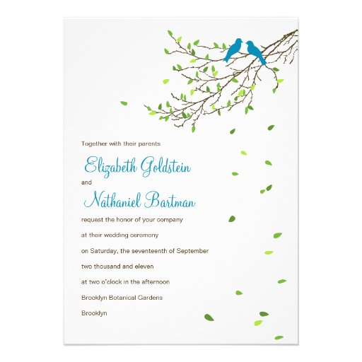 Love Birds Wedding Invitation Blue & Greens