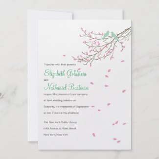 Love Birds Wedding Invitation in Pink and Blue invitation