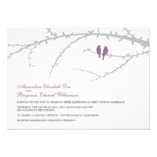 Love Birds Wedding Invitation (lavender)