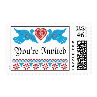 Love Birds Wedding Postage Red Turquoise by alteredspacedesign