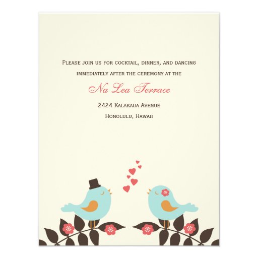 Love Birds Wedding Reception Cards Custom Invites