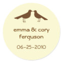 Love birds yellow wedding favor name tag label sticker